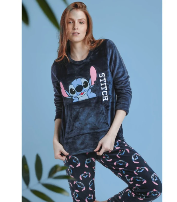 Pijama Calentito Mujer Stitch Faces Disney Marino