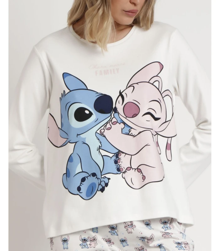 Pijama Disney Mujer Ohana Manga Larga Crudo 100% Algodón