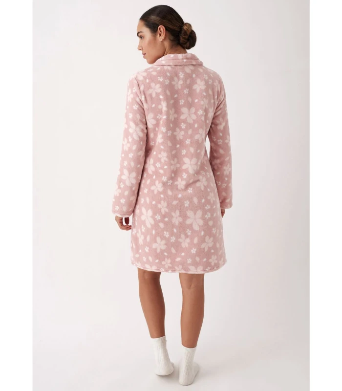 Bata de Mujer Abotonada de Coralina Suave con Estampado Floral