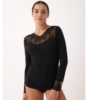 Camiseta Modal Manga Larga con Encaje en Cuello y Puños PROMISE