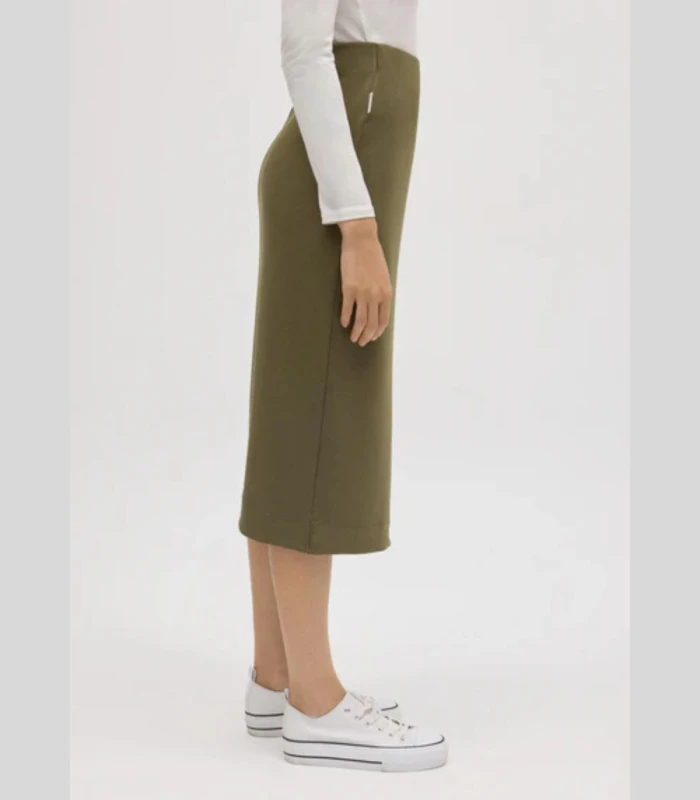 Falda Midi Verde Oliva Elástica 70677 Ysabel Mora  Abertura Trasera