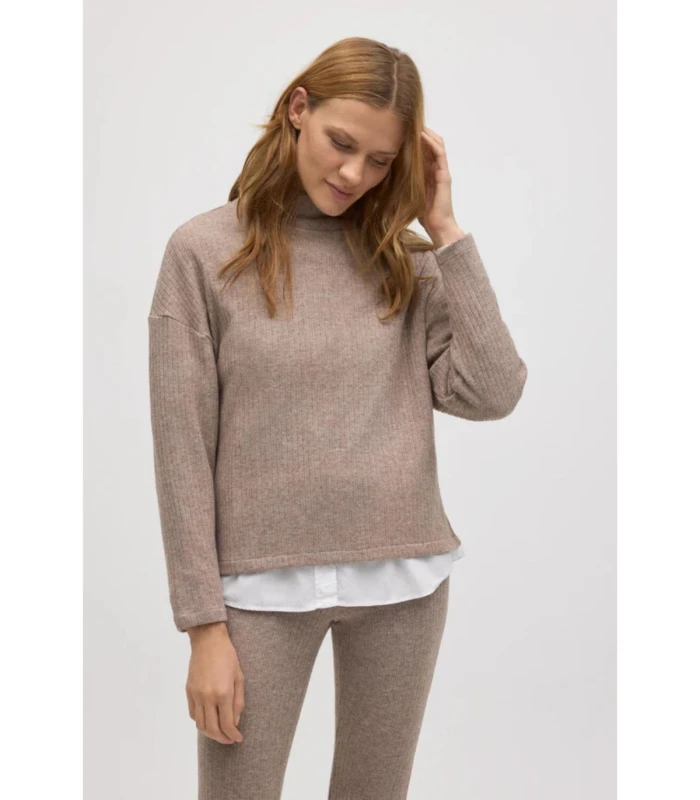 Jersey Cuello Perkins Punto Canalé Marrón 70679 Ysabel Mora