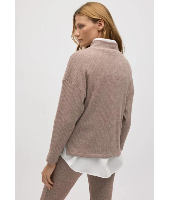Jersey Cuello Perkins Punto Canalé Marrón 70679 Ysabel Mora