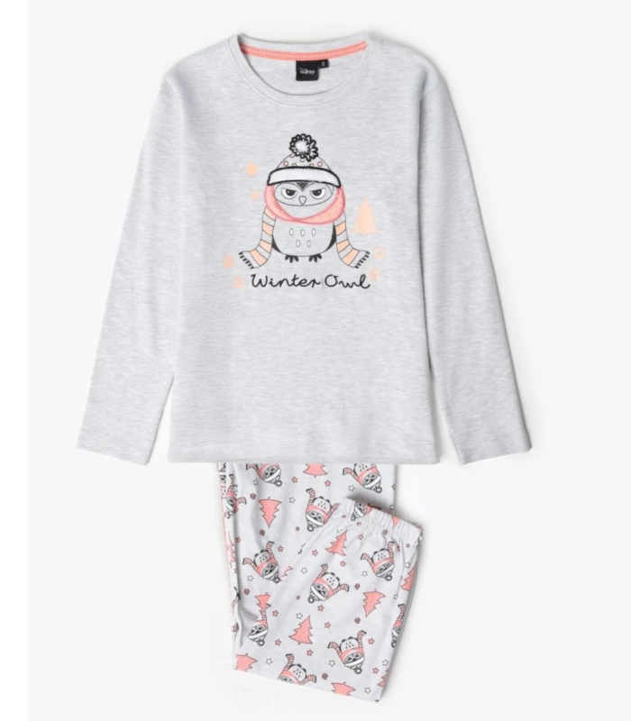 Pijama Manga Larga Winter Owl para Niña Gris Jaspe 63351 Admas 100% Algodón