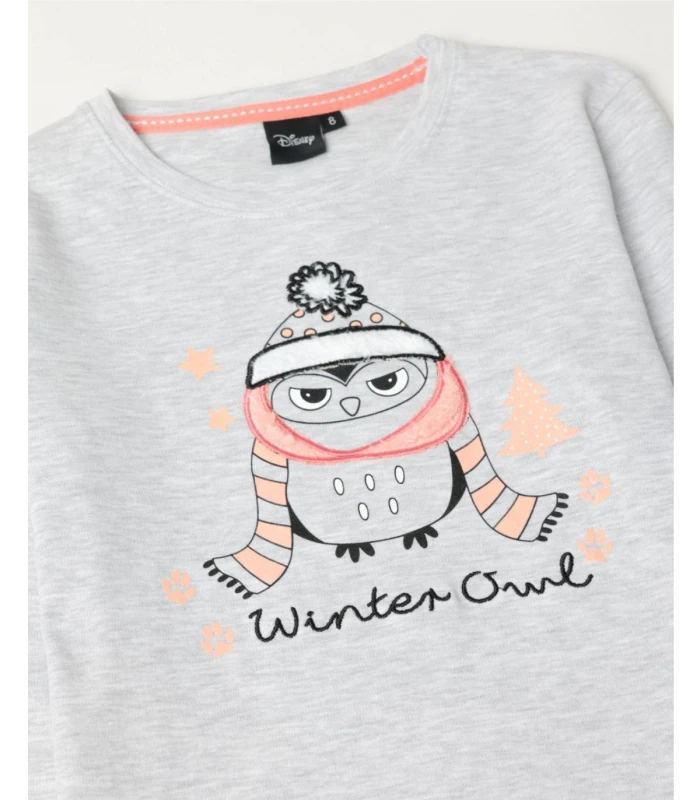 Pijama Manga Larga Winter Owl para Niña Gris Jaspe 63351 Admas 100% Algodón