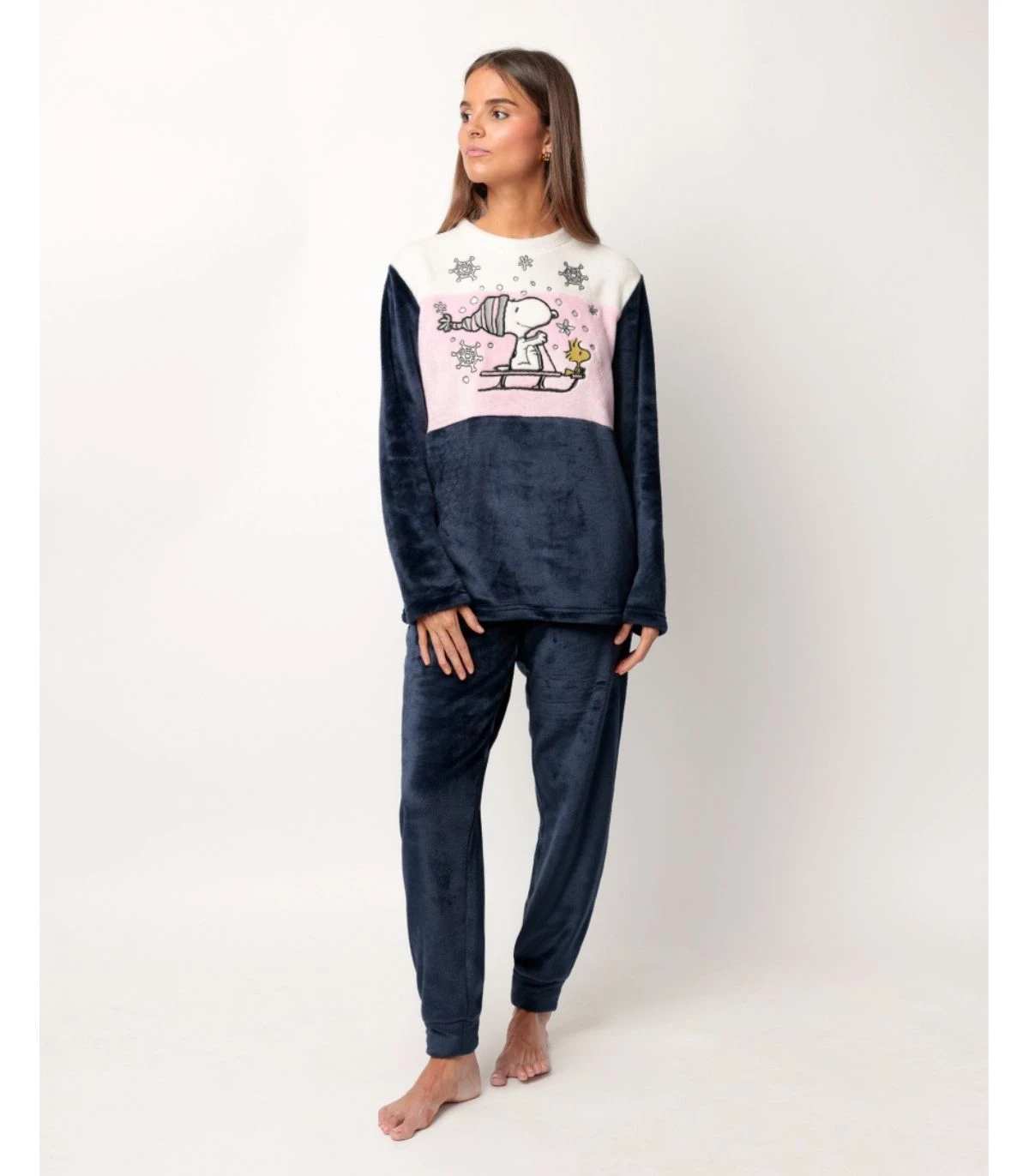 Pijama Manga Larga Calentito Snoopy para Mujer Azul 63423 Admas Peanuts Tejido Polar