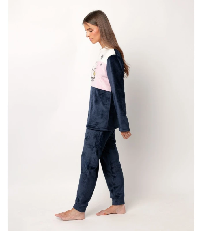 Pijama Manga Larga Calentito Snoopy para Mujer Azul 63423 Admas Peanuts Tejido Polar
