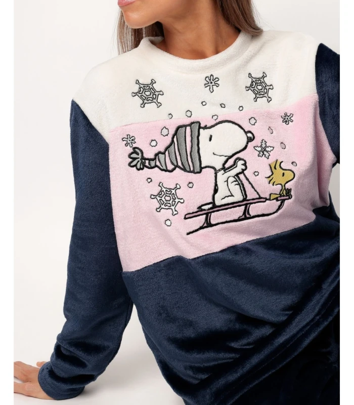 Pijama Manga Larga Calentito Snoopy para Mujer Azul 63423 Admas Peanuts Tejido Polar