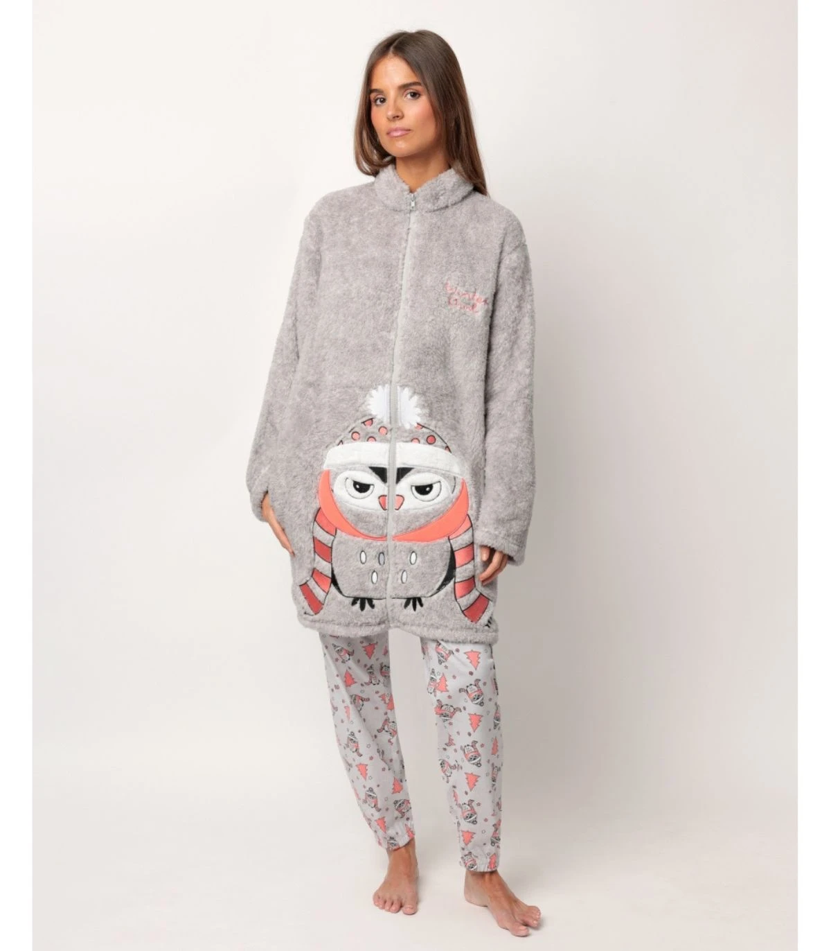 Bata Mujer Polar Corel Búho Winter Owl Cremallera GRIS JASPE 67279