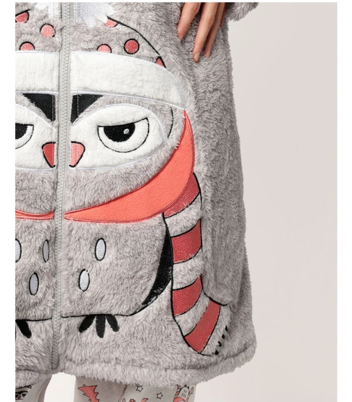 Bata Mujer Polar Corel Búho Winter Owl Cremallera GRIS JASPE 67279