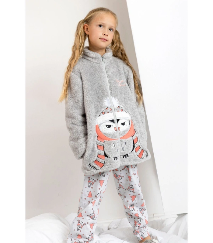 Bata Niña Polar Corel Búho Winter Owl Cremallera GRIS JASPE 67288