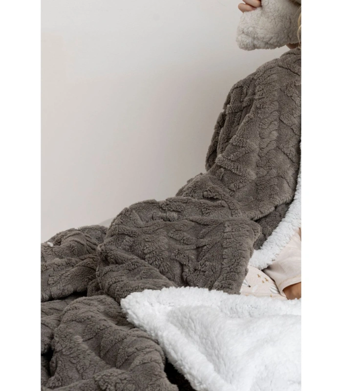 Manta Doble Cara ADMAS Corel Jacquard y Borreguito - Azul, Cava y Rose (150x200 cm)