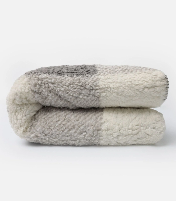 Manta Admas Doble Cara Sherpa Cuadros Gris 127x152 cm Borreguito y Pelo 69108