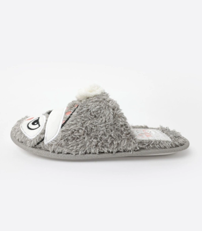 Zapatillas Casa Mujer Admas Winter Owl Grises Diseño Búho con Pelo Polar 69134