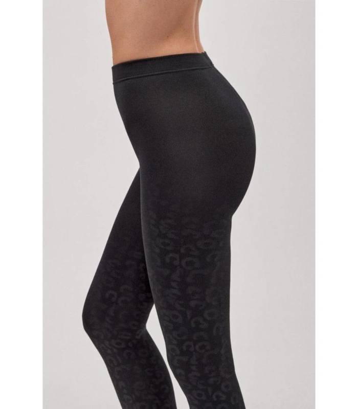 Panty Térmico Ysabel Mora 140 DEN Negro Estampado Leopardo Afelpado 16634