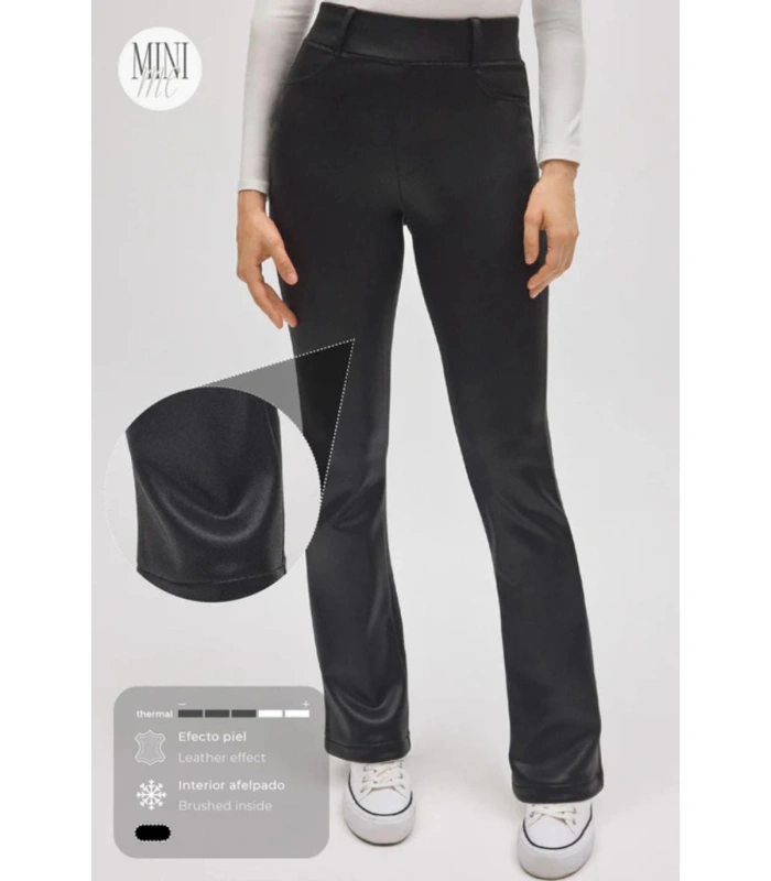 Pantalón Térmico Mujer Ysabel Mora Efecto Piel Mate Corte Flare Negro 70443