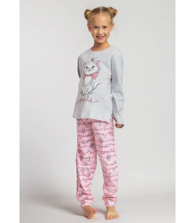 Pijama Niña Disney Marie Manga Larga | Algodón Gris Jaspe (Interlock) 63265