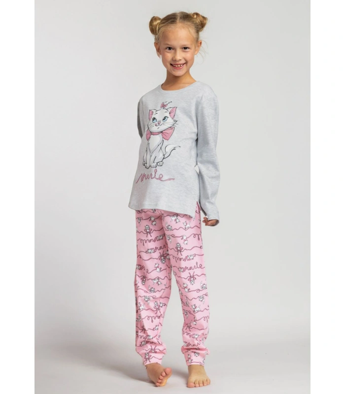 Pijama Niña Disney Marie Manga Larga | Algodón Gris Jaspe (Interlock) 63265