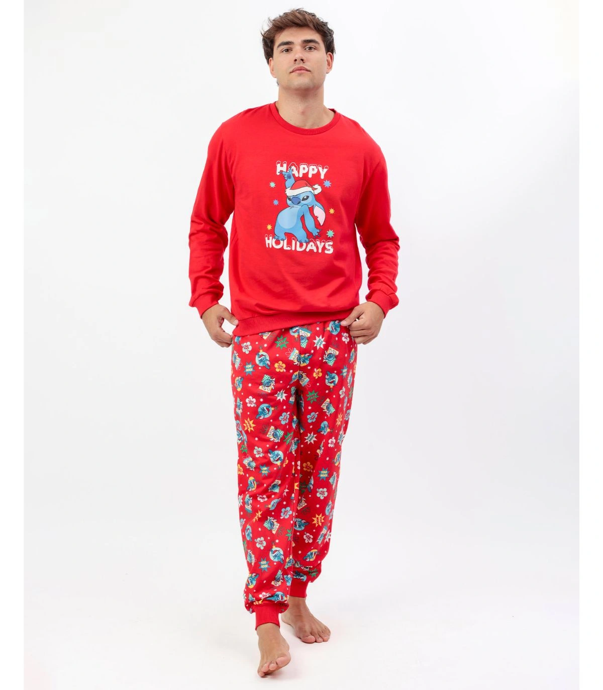 Pijama de Hombre Disney Stitch Navidad | 100% Algodón y Pantalón Estampado