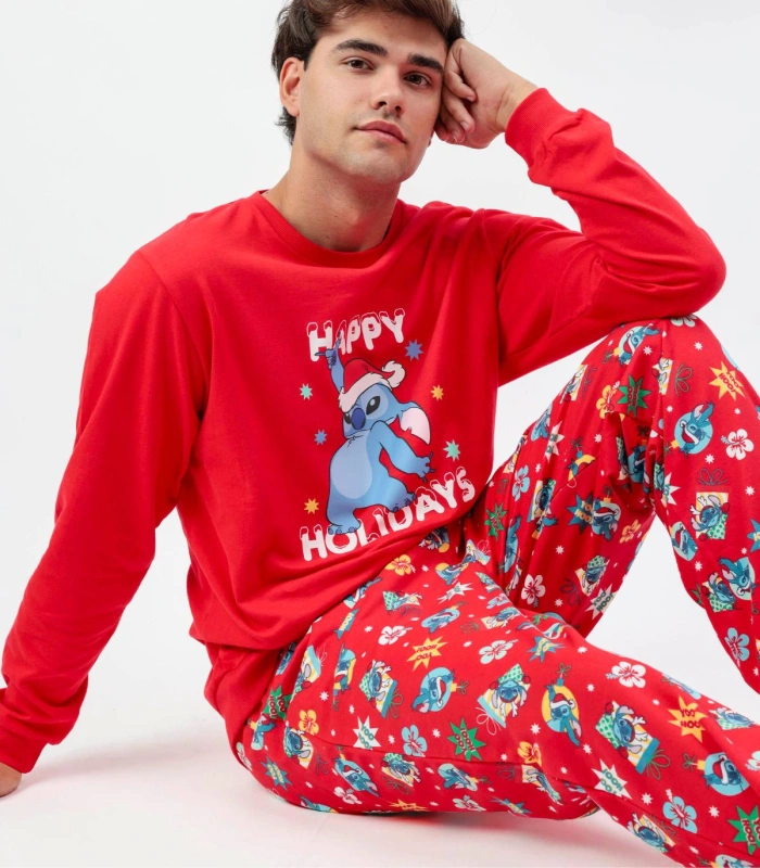 Pijama de Hombre Disney Stitch Navidad | 100% Algodón y Pantalón Estampado