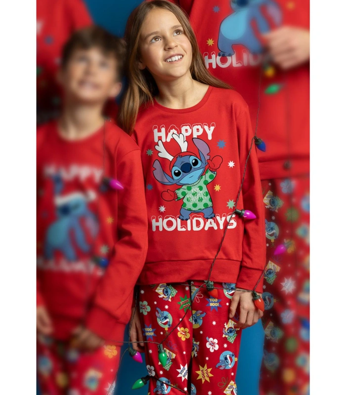 Pijama de Niña Disney Stitch Navidad | 100% Algodón y Pantalón Estampado