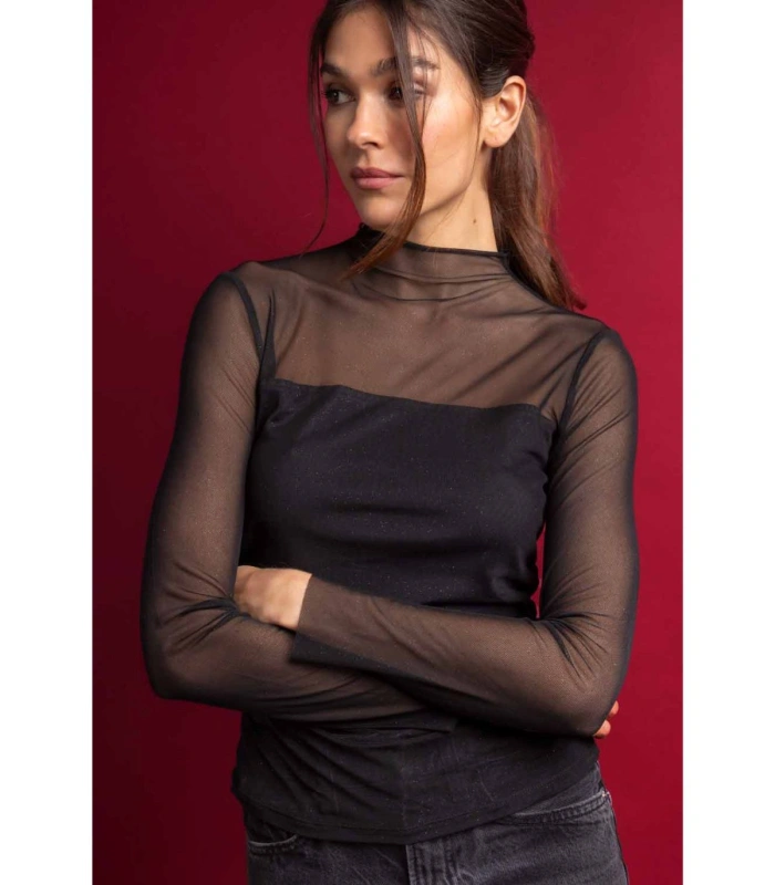 Camiseta Mujer Admas Manga Larga Malla Fina Brillante 43674