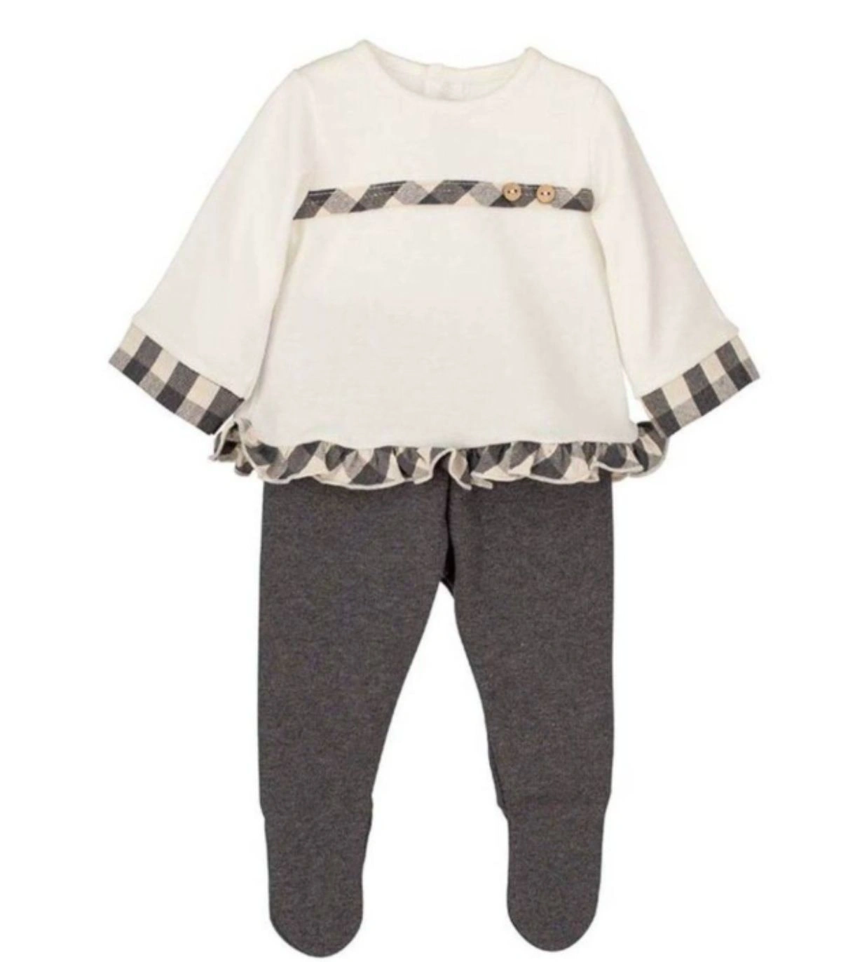 Conjunto Bebé Polaina Calamaro | Blusa Marfil y Pantalón Gris 100% Algodón 17528