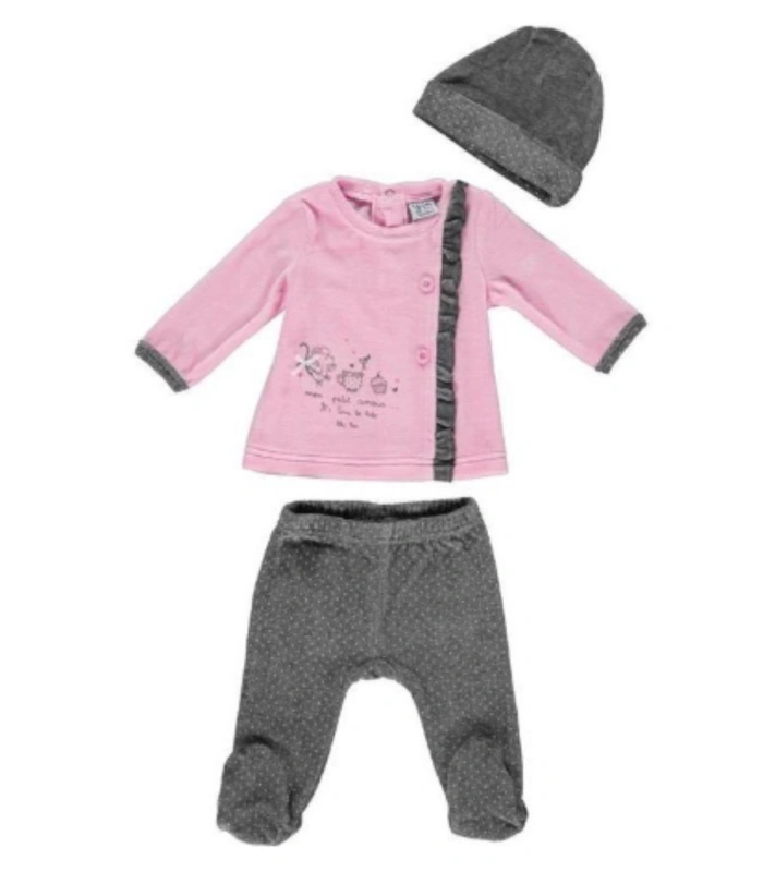 Conjunto 3 Piezas Bebé Niña Yatsi Baby "Cakes"  Jubón, Polaina y Gorrito en Algodón Tundosado 20220258
