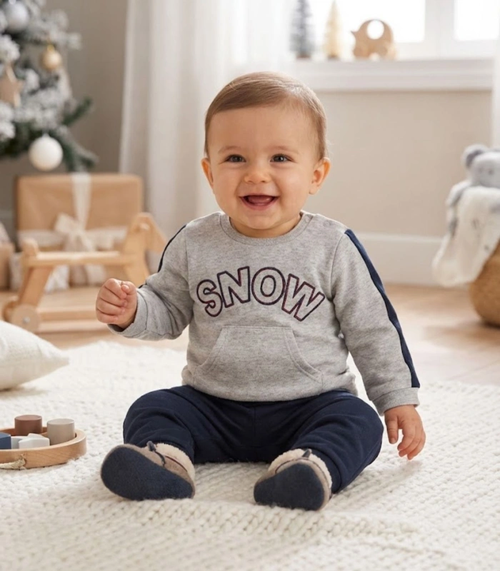 Chándal Niño Calamaro Baby Modelo Snow | Conjunto Afelpado de Algodón con Puños 36025