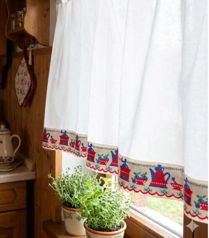 Cinta Tapacosturas de Tela con Motivos de Cocina Cenefa Decorativa 5 cm para Hogar y Manualidades