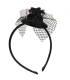 Diadema Tocado de Fiesta Negro | Mini Sombrero con Detalles de Plumas, Malla y Pedrería