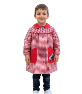 Babi Escolar Infantil Cochecito | Bata de Guardería y Colegio en Cuadros Vichy - Rojo y Azul