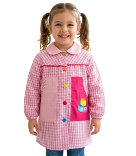 Babi Escolar Infantil ABC Rosa| Bata de Colegio en Cuadros Vichy con Bordado Educativo Ref. 983201