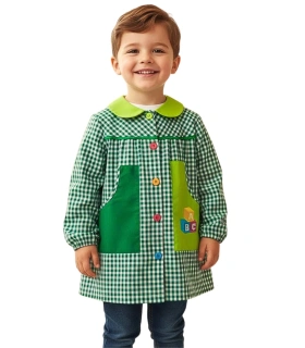 Babi Escolar Infantil ABC Verde | Bata de Colegio en Cuadros Vichy con Bordado Educativo Ref. 983201