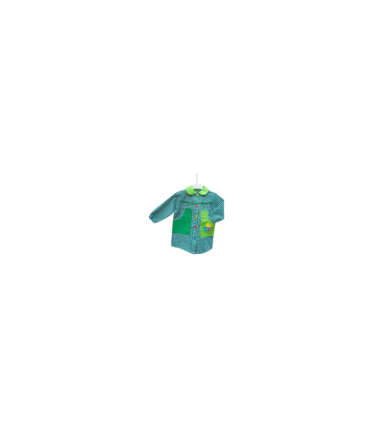 Babi Escolar Infantil ABC Verde | Bata de Colegio en Cuadros Vichy con Bordado Educativo Ref. 983201