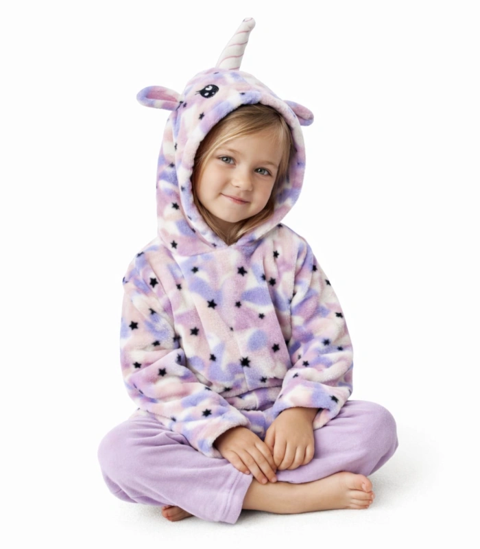 Bata de niña unicornio de coralina – Súper suave, calentita y muy práctica