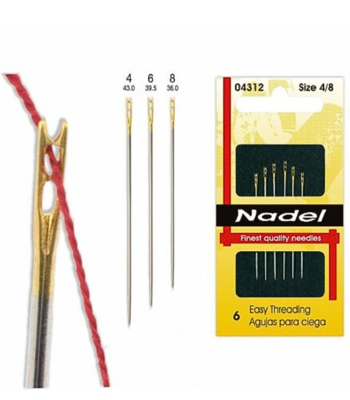 Agujas de Enhebrado Fácil para Vista Cansada | Sistema de Ojo Dorado Abierto - Blister 6 Unidades