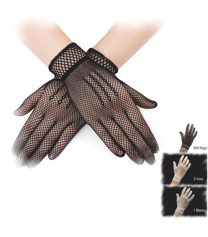 Guantes de Rejilla Cortos Calados - Guante de Protocolo con Tres Venas - Blanco, Crudo o Negro