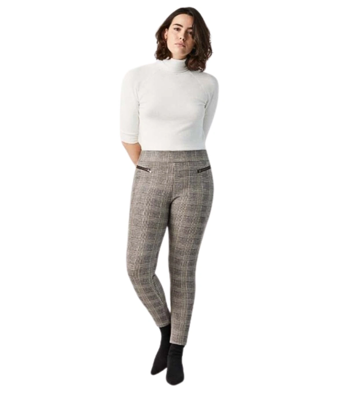 Legging de Mujer Cuadros Príncipe de Gales Ysabel Mora Pantalón Elástico con Cremalleras Laterales