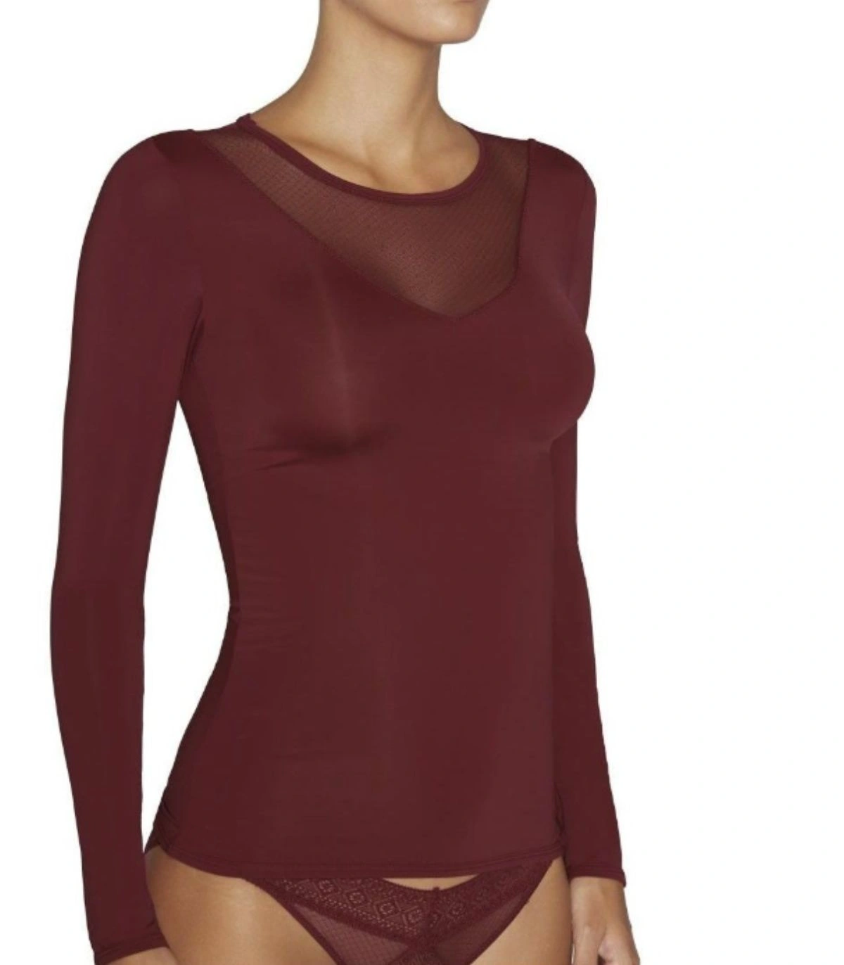 Camiseta de Mujer Manga Larga Ysabel Mora 19177 Microfibra Suave con Detalle de Tul en Escote