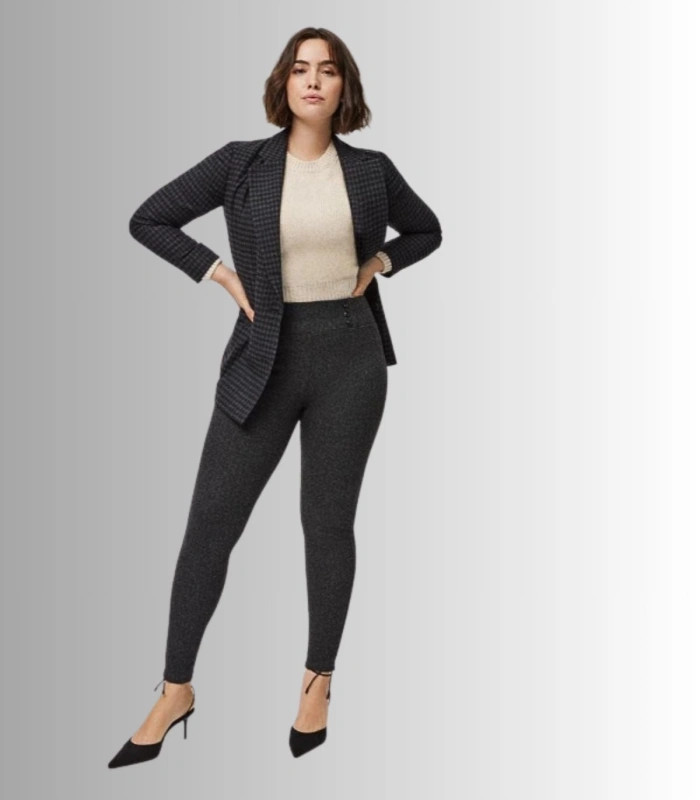 Legging de Mujer Ysabel Mora con Efecto Lana Pantalón Térmico de Espiga con Detalle de Botones