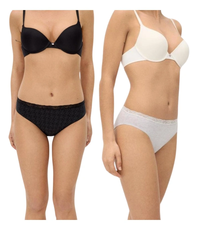 Pack de 2 Bragas Midi de Algodón Ysabel Mora Talle Medio: Gris Jaspeado y Lunares