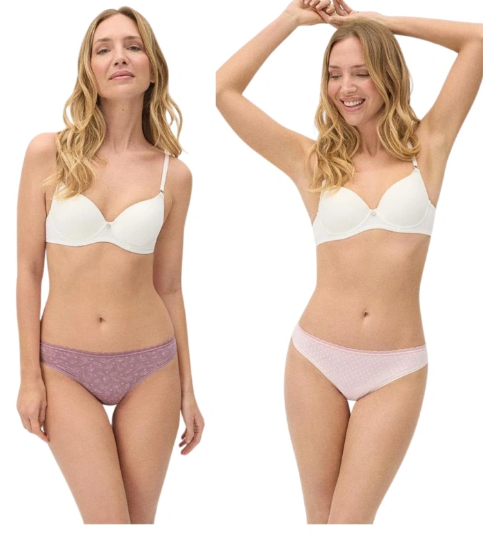 Pack de 2 Tangas de Algodón Ysabel Mora Diseño Invisible en Tonos Rosas y Estampado Romántico