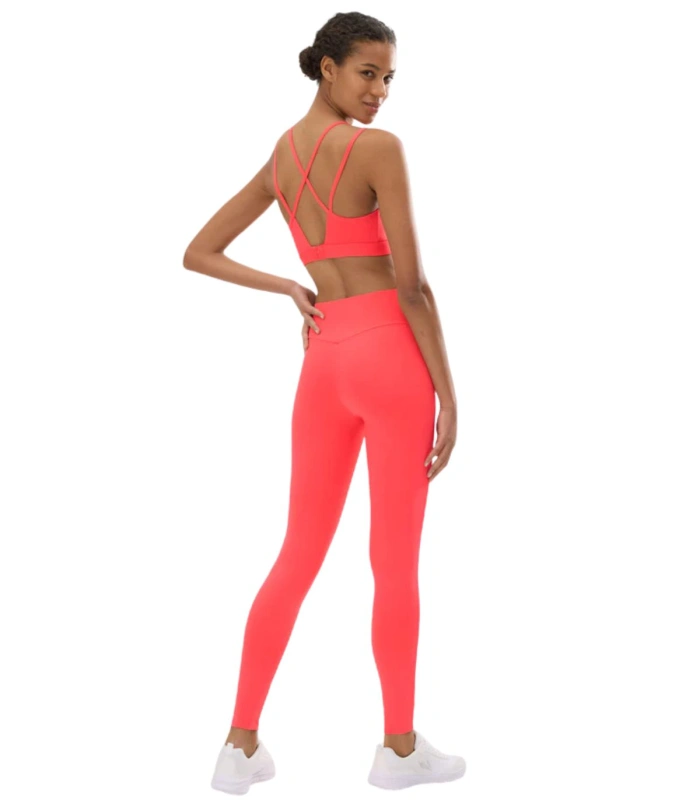 Leggings Deportivos Largos Ysabel Mora Color Coral con Efecto Push-Up, Tiro Alto con Control Abdominal y Acabados Láser