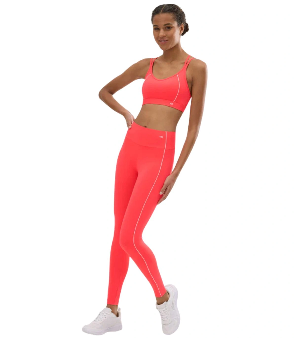 Leggings Deportivos Largos Ysabel Mora Color Coral con Efecto Push-Up, Tiro Alto con Control Abdominal y Acabados Láser