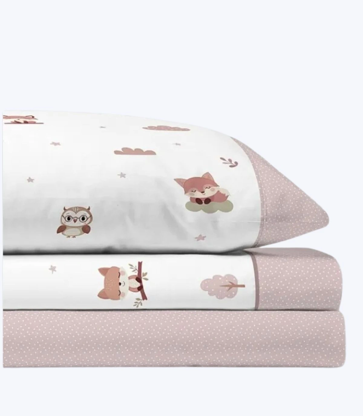Juego de Sábanas Infantil Catotex FOREST Diseño de Animalitos del Bosque en Color Rosa