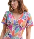 Vestido de Verano para Mujer Muslher  Estampado Tropical "Hojas", Cuello de Pico y Manga Corta