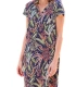 Vestido de Verano para Mujer Muslher Tejido Punto Seda con Estampado de Hojas y Flores, Fondo Azul Marino