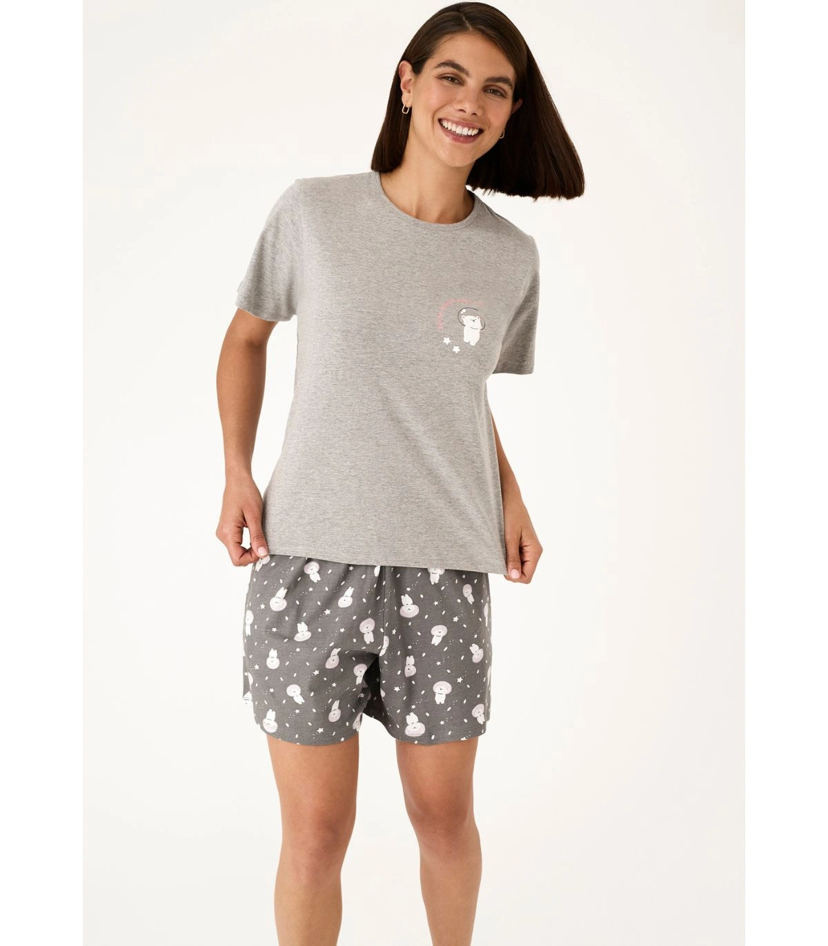 Pijama de Manga Corta para Mujer Promise 100% Algodón Natural Gris Vigoré