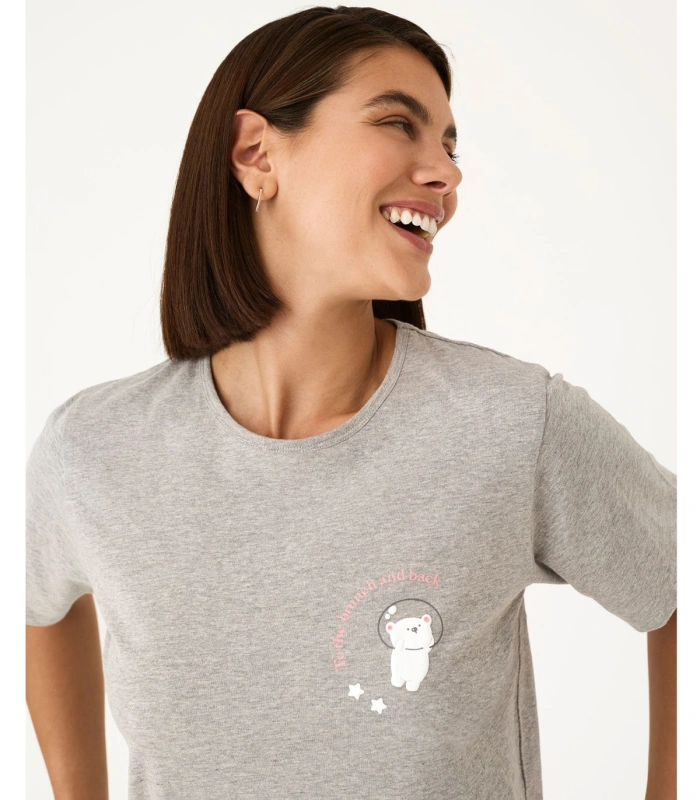 Pijama de Manga Corta para Mujer Promise 100% Algodón Natural Gris Vigoré